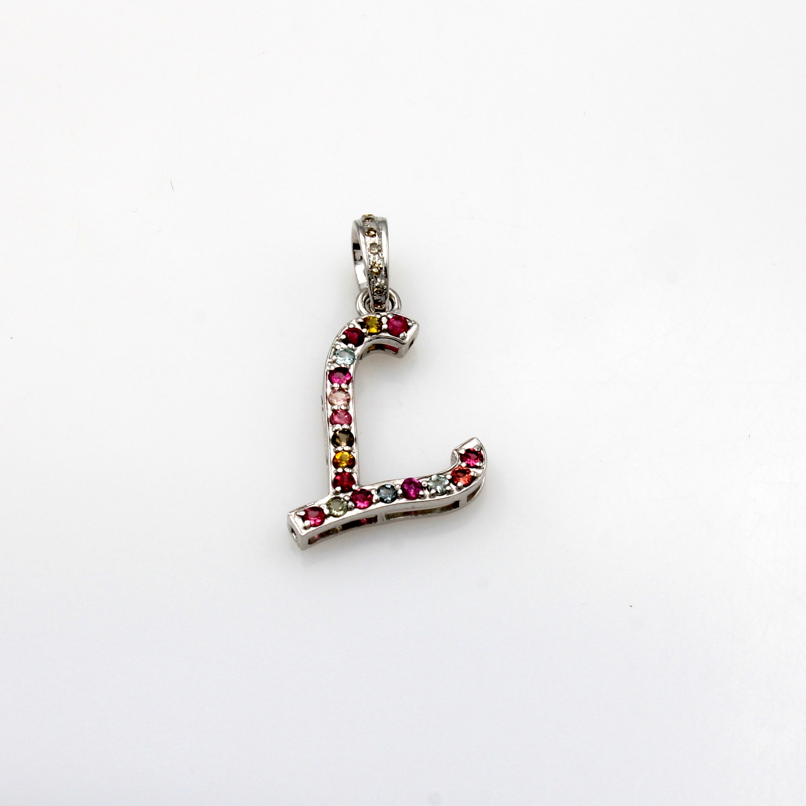 Image 27127388 - Anhänger ´L´ mit Turmalinen und Diamanten, 925er Silber, fac., bunte Turmaline zus. ca. ...