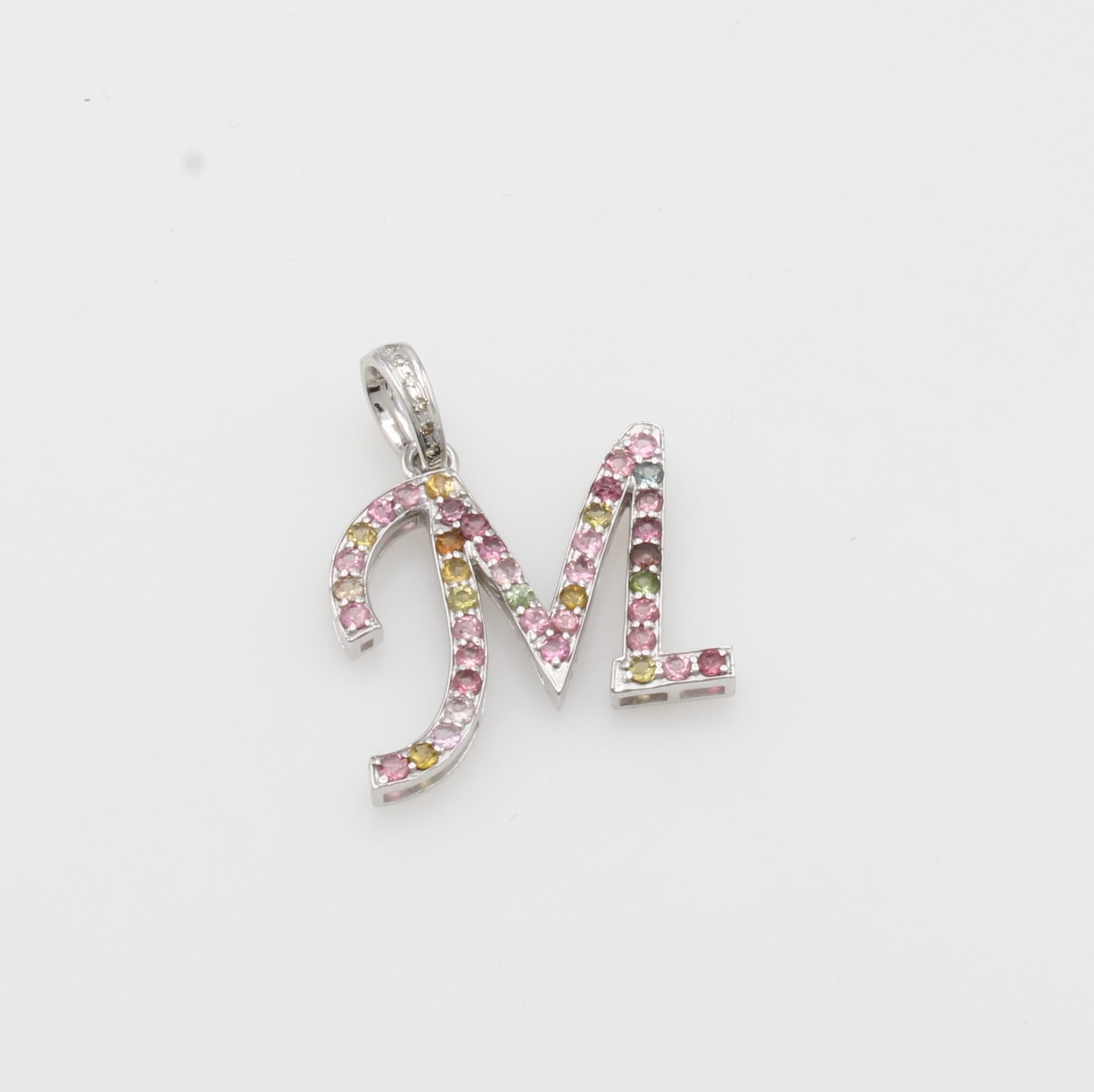 Image 27127389 - Anhänger ´M´ mit Turmalinen und Diamanten, 925er Silber, fac., bunte Turmaline zus. ca. ...
