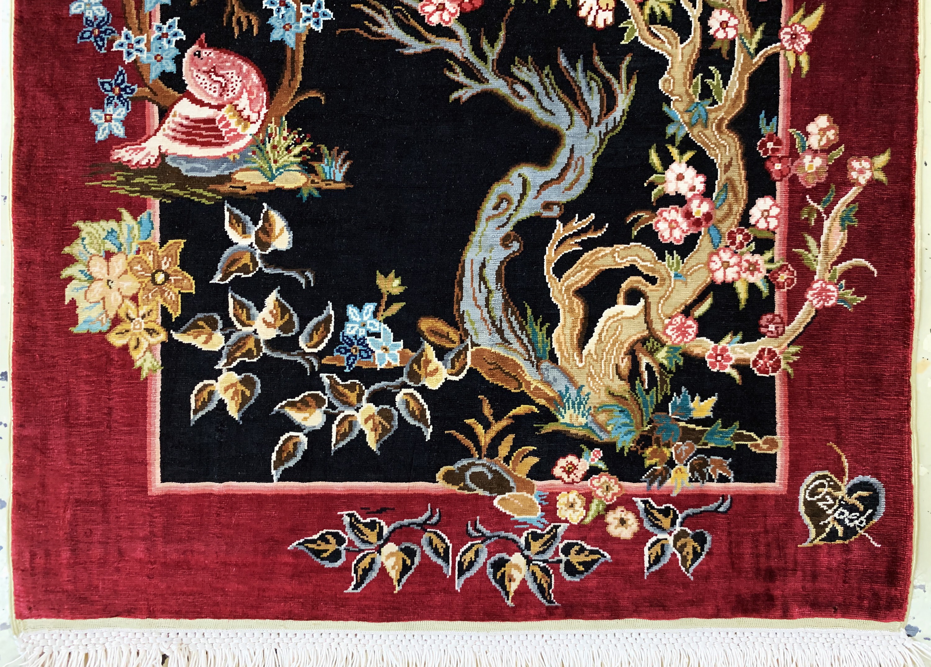 Detail b: Hereke Seide Sehr fein, Türkei, signiert"Özipek", Ende 20.Jhd, reine Naturseide, ca. 47 x 36 cm, ca. 1,4 Mio. Kn/qm, EHZ:(nahezu ...