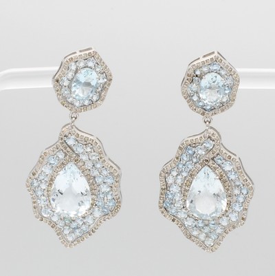 Image Paar Ohrstecker mit Aquamarinen und Diamanten, 925er Silber, Aquamarine in versch. ...
