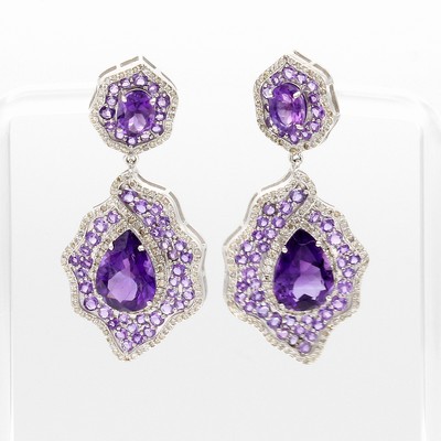 Image Paar Ohrringe mit Amethysten und Diamanten, 925er Silber, Amethyste in versch. ...