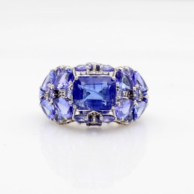 Image Ring mit Tansaniten und Diamanten, 925er Silber, verspieltes Design, Tansanite in ...