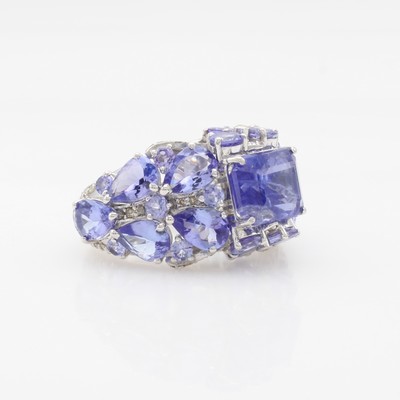 27127307a - Ring mit Tansaniten und Diamanten, 925er Silber, verspieltes Design, Tansanite in ...