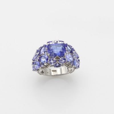 27127307b - Ring mit Tansaniten und Diamanten, 925er Silber, verspieltes Design, Tansanite in ...