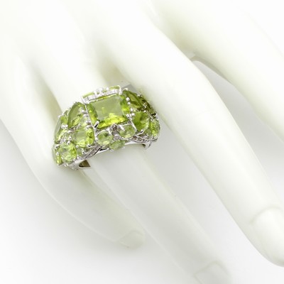 Image Ring mit Peridots und Diamanten, 925er Silber, verspieltes Design, Peridots in versch. ...