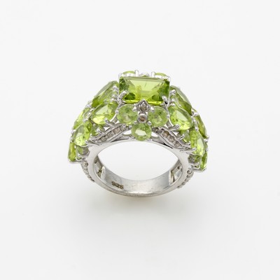 27127308b - Ring mit Peridots und Diamanten, 925er Silber, verspieltes Design, Peridots in versch. ...