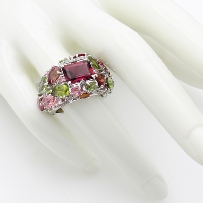 Image Ring mit Turmalinen und Diamanten, 925er Silber, verspieltes Design, Turmaline in ...