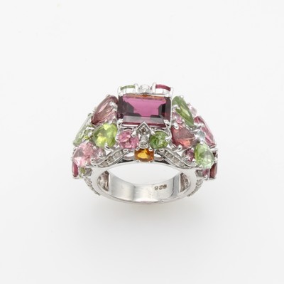 27127309b - Ring mit Turmalinen und Diamanten, 925er Silber, verspieltes Design, Turmaline in ...