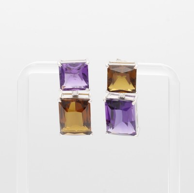 Image Paar Ohrstecker mit Farbsteinen und Diamanten, 925er Silber, Amethyste und braune Topase ...