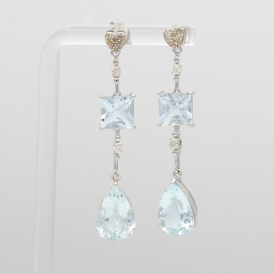Image Paar Ohrstecker mit Aquamarinen und Diamanten, 925er Silber, herzförm. Oberteil, ...