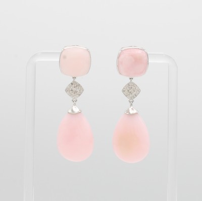 Image Paar Ohrstecker mit Pinkopalen und Diamanten, 925er Silber, Pinkopalcabochons zus. ca. ...
