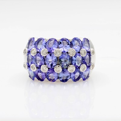 Image Ring mit Tansaniten und Diamanten, 925er Silber, ovale Tansanite in 3 Reihen gef. zus. ...