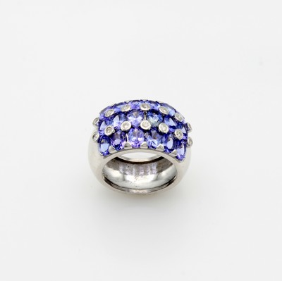 27127372a - Ring mit Tansaniten und Diamanten, 925er Silber, ovale Tansanite in 3 Reihen gef. zus. ...