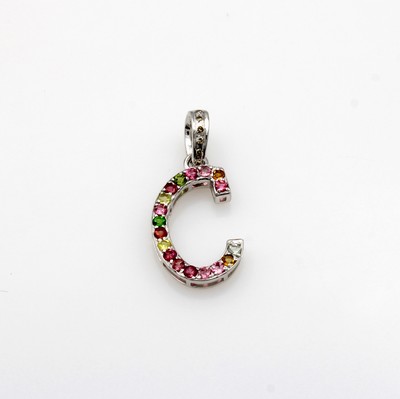 Image Anhänger ´C´ mit Turmalinen und Diamanten, 925er Silber, fac., bunte Turmaline zus. ca. ...