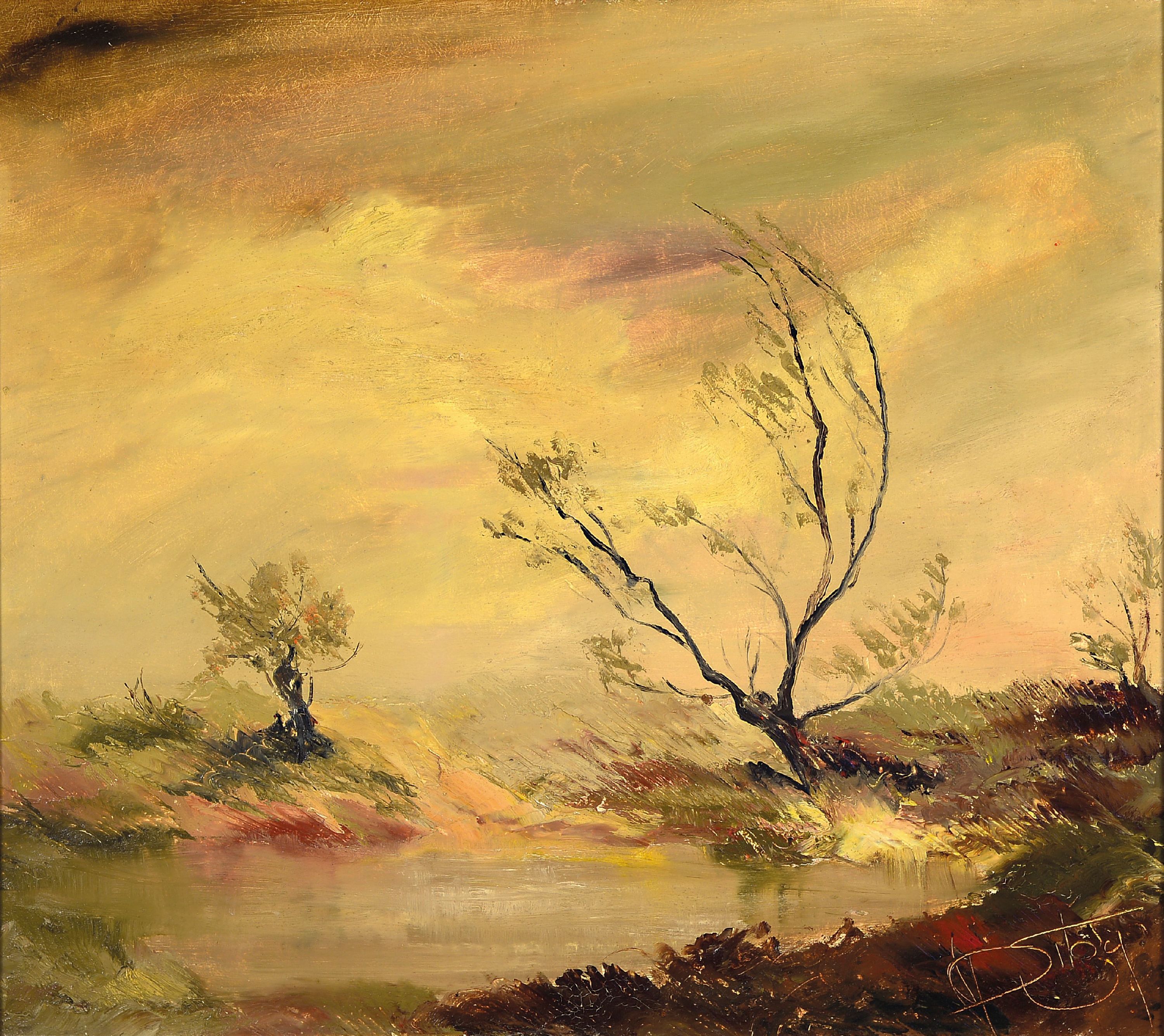 Image 27127486 - Karl Philipp Spitzer, 1887-1954 Speyer, Altrheinlandschaft im Abendrot, rechts unten ...