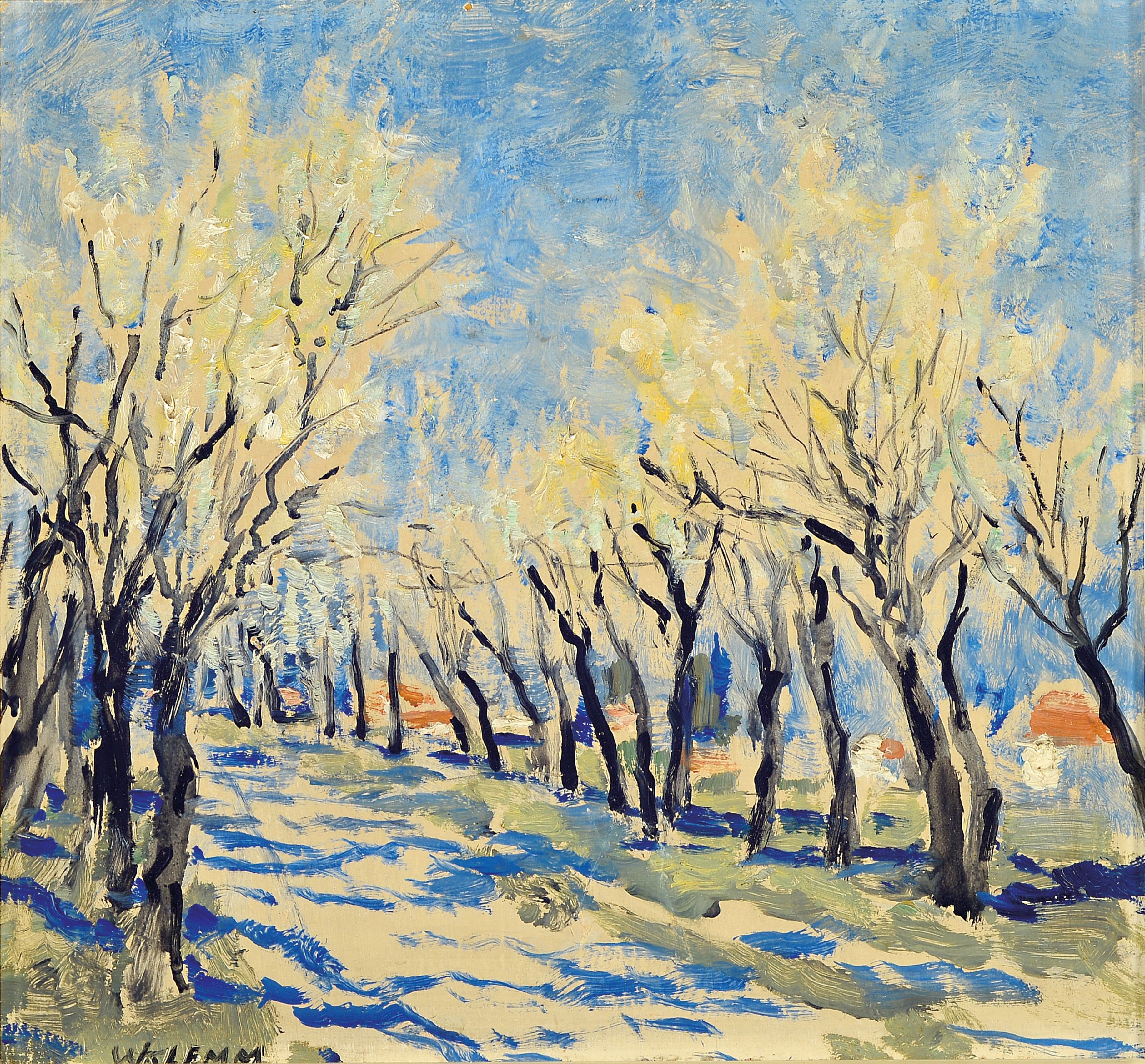 Image 27127493 - Walther Klemm, 1883 Karlsbad-1957 Weimar, von blühenden Obstbäumen gesäumter Weg oder ...