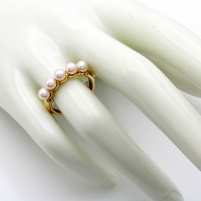 27127436a - Ring mit Akoyazuchtperlen, GG 585/000, 5 weiße Perlen, D. ca. 4.5-5 mm, RW ca. 55 ...