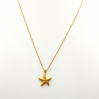 Image Anhänger ´Seestern´ mit Brillanten an Kette, GG 375/000, z.T. matt., 12 Brill. zus. ca. ...