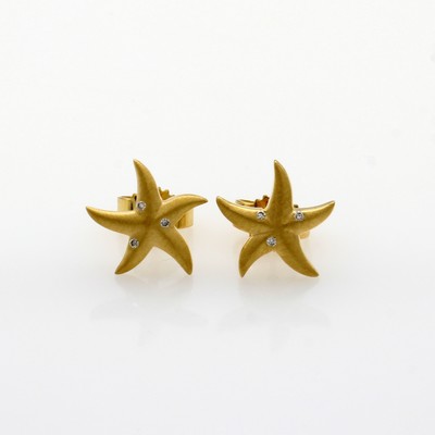 Image Paar Ohrstecker ´Seesterne´ mit Brillanten, GG 375/000, 18 Brill. zus. ca. 0.13 ct ...