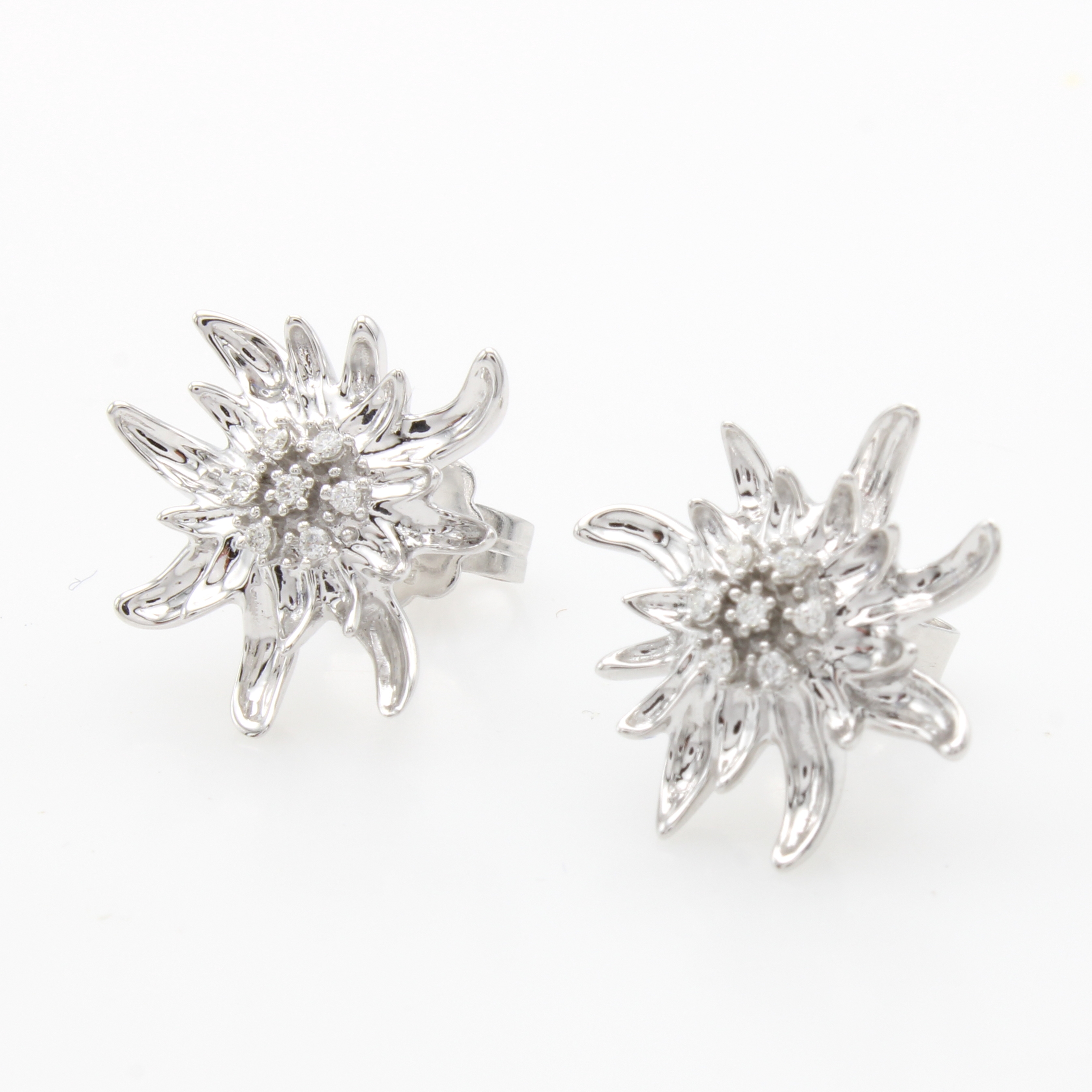 Image 27127624 - Paar Ohrstecker ´Edelweiß´ mit Brillanten, WG 585/000, Brill. zus. ca. 0.08 ct Weiß/ ...