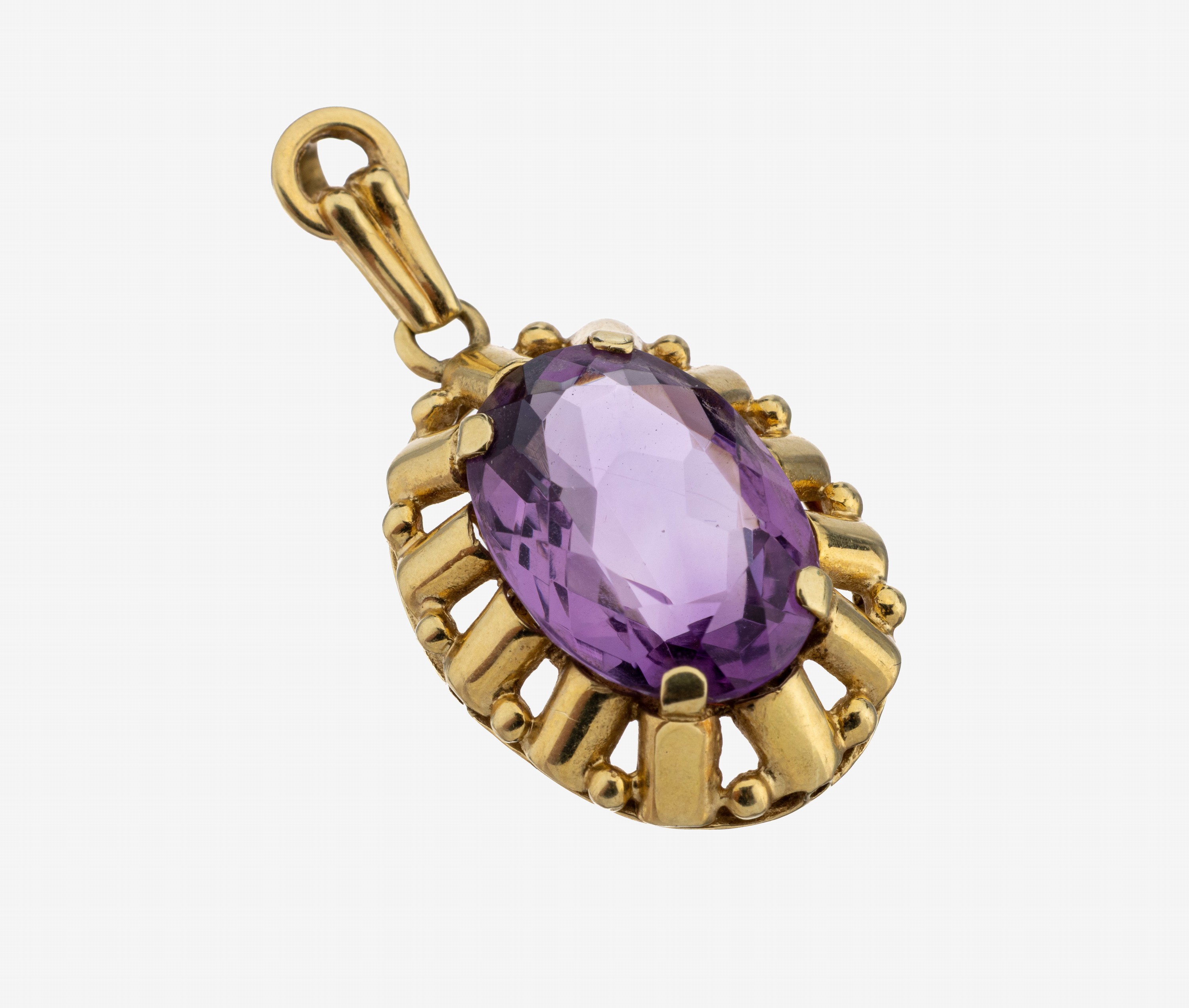 Image 27127640 - 14 kt Gold Amethyst-Anhänger, 1950er Jahre, GG 585/000, ovalfacett. Amethyst ca. 8.0 ...