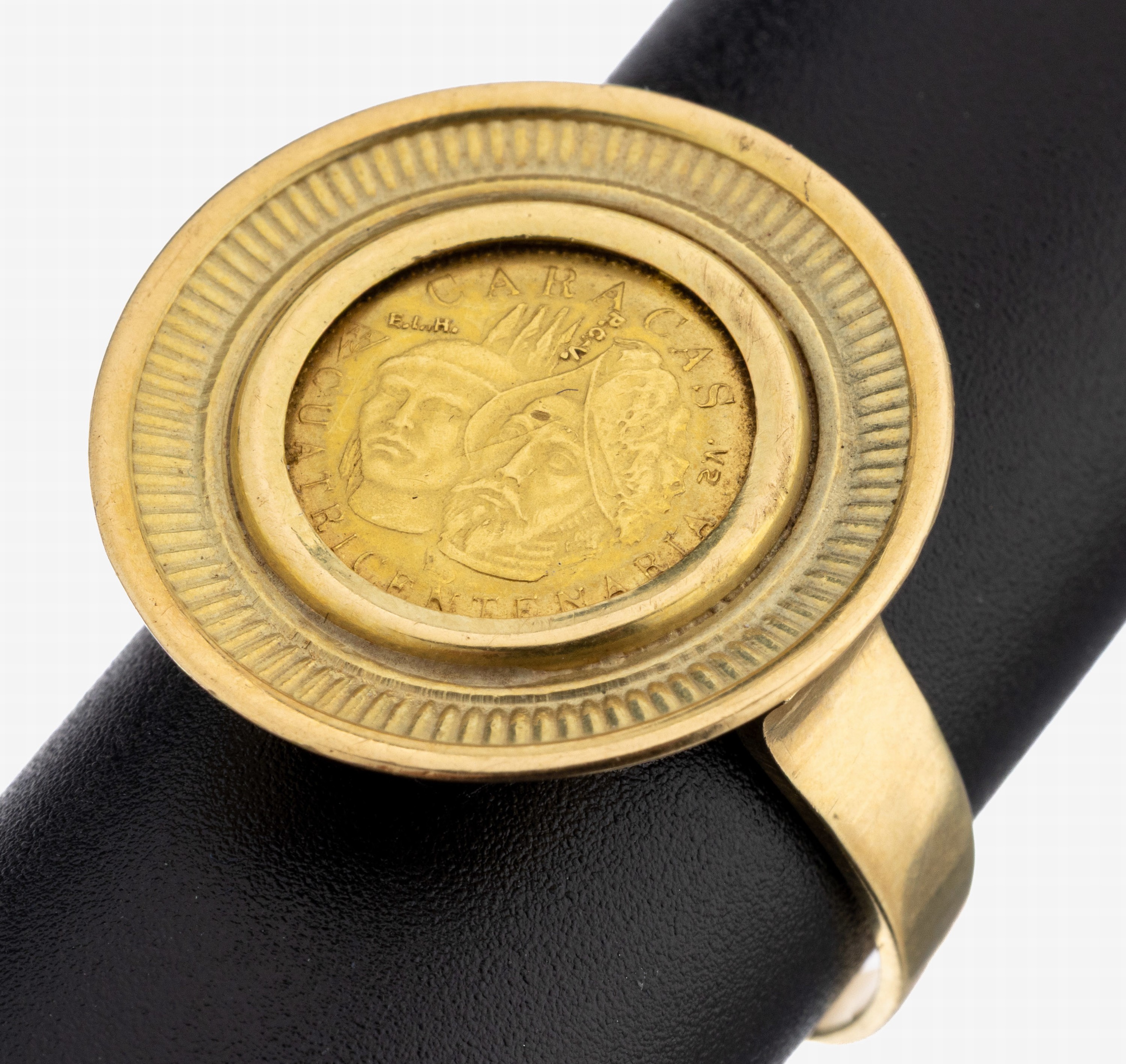Image 27127647 - 14 kt Gold Münz-Ring, 1960er Jahre, GG 585/000, runder Ringkopf part. mit Rillendekor, ...