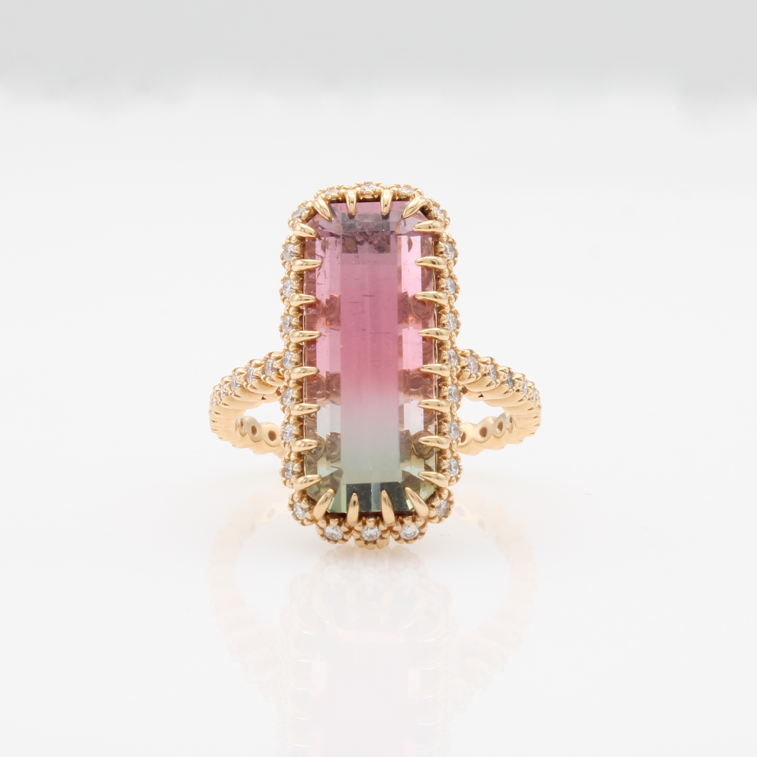 Image 27127671 - Ring mit Wassermelonen-Turmalin und Brillanten, RG 750/000, Ringschiene, Unterkaderung ...