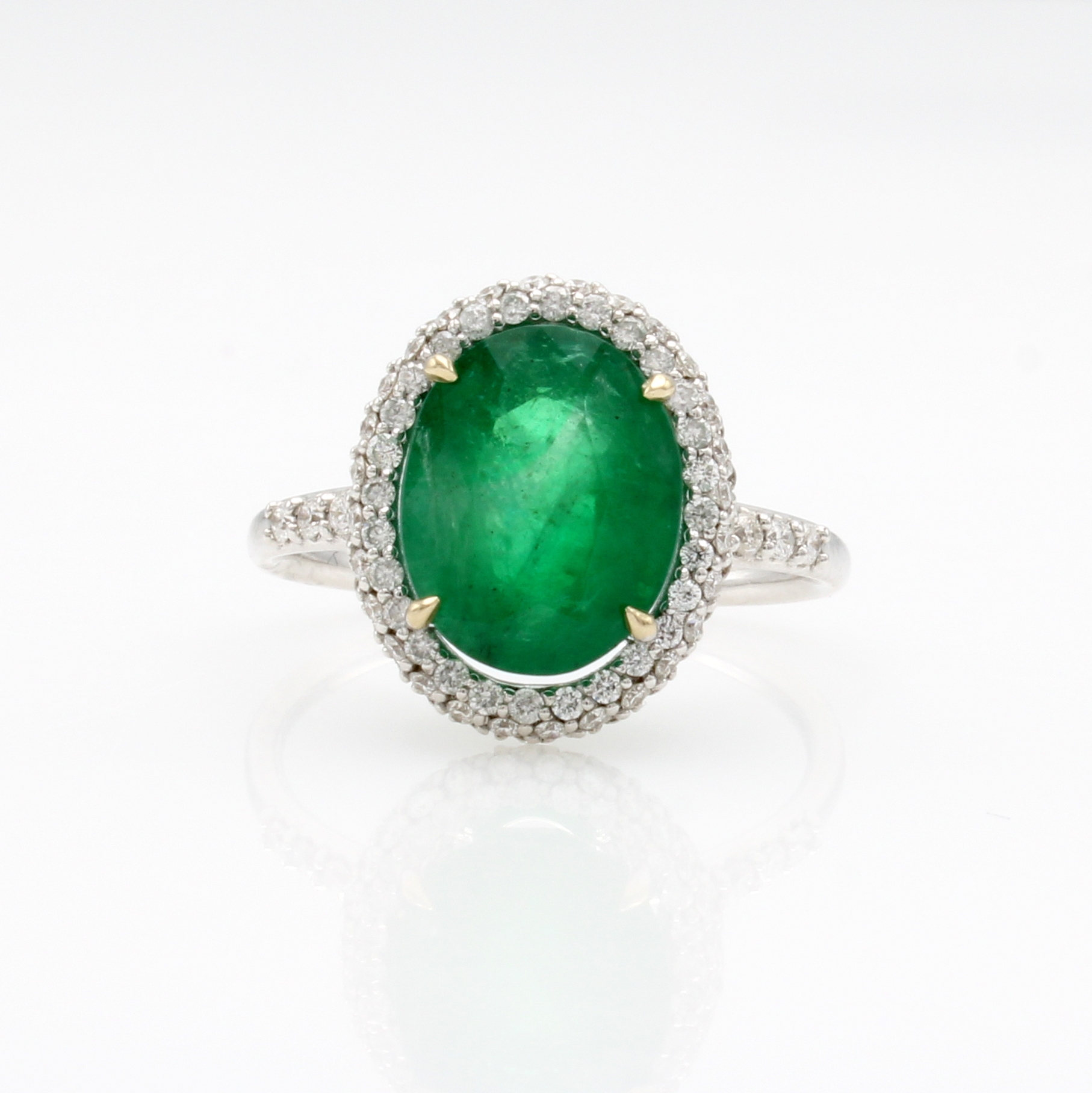 Image 27127678 - Ring mit Smaragd und Brillanten, WG 750/000,ovaler, fac. Smaragd ca. 4.20 ct, Brill. ...