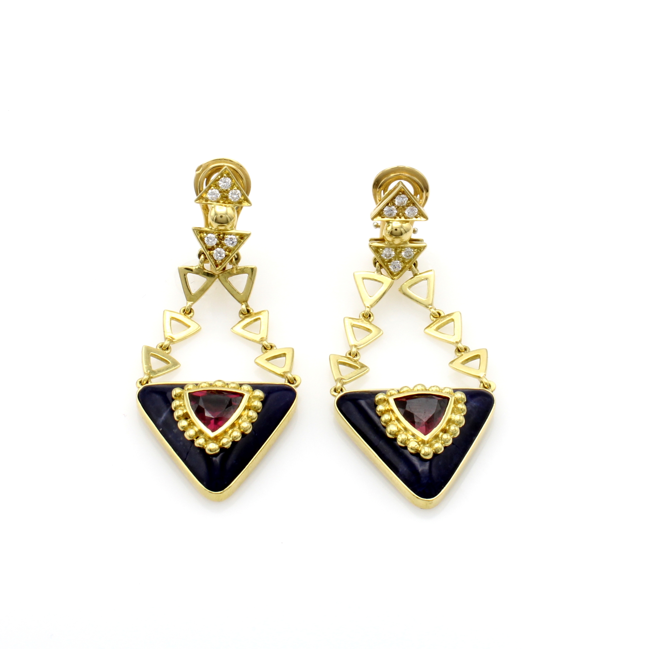 Image 27127689 - Lancetti Ohrclips mit Turmalinen, Lapislazuli und Brillanten, GG 750/000, dreieckige ...