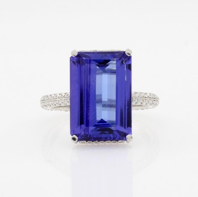 Image Ring mit Tansanit und Brillanten, PT 950/000, achteck. Tansanit 7.91 ct, Ringschiene u. ...