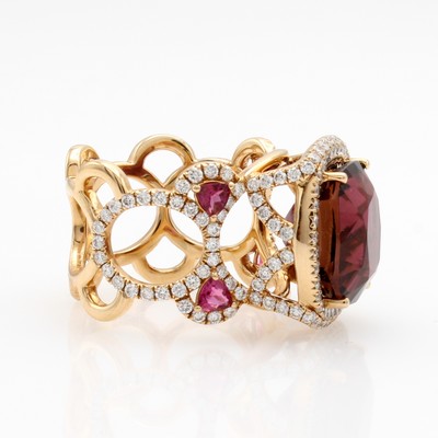 27127676a - Ring mit Farbsteinen und Brillanten, GG 750/000, Ringschiene in verschiedenförmigen ...