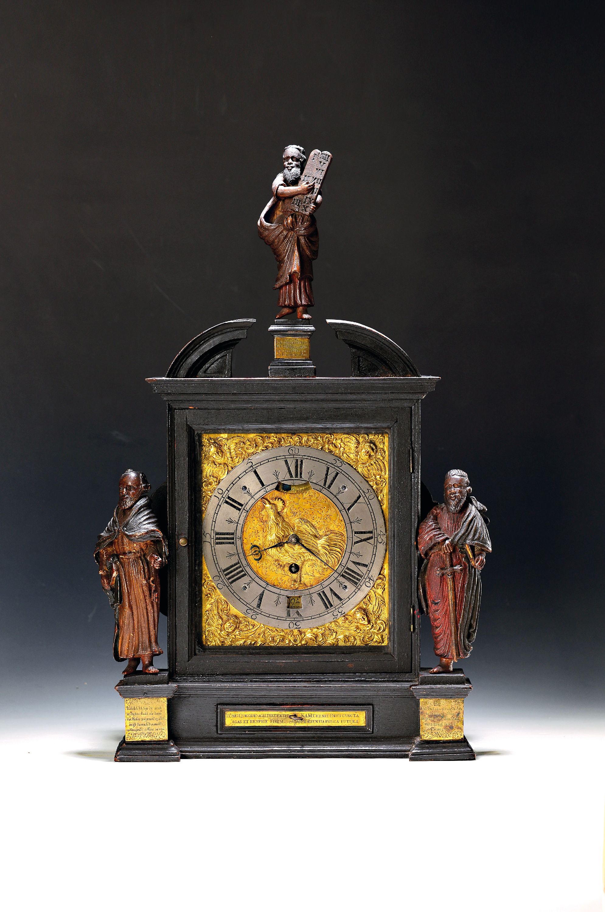 Image 27127786 - Stockuhr, Süddeutschland, 18. Jh. schwarz gefasstes Holzgehäuse, profiliert, (ehemals ...