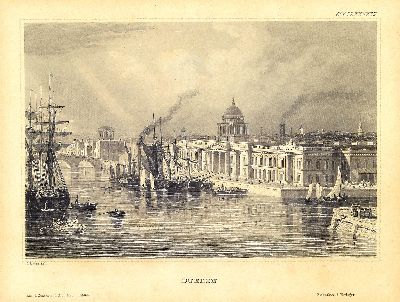 27127763a - 5 Stahlstiche, 19. Jh., East Inida House, Die Börse in Paris; Dublin; Neustadt an der ...
