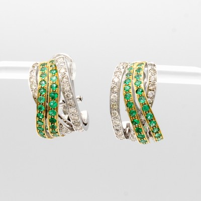 Image Paar Steckcreolen mit Smaragden und Brillanten, WG 585/000 tlw. m. GG-Elementen ...