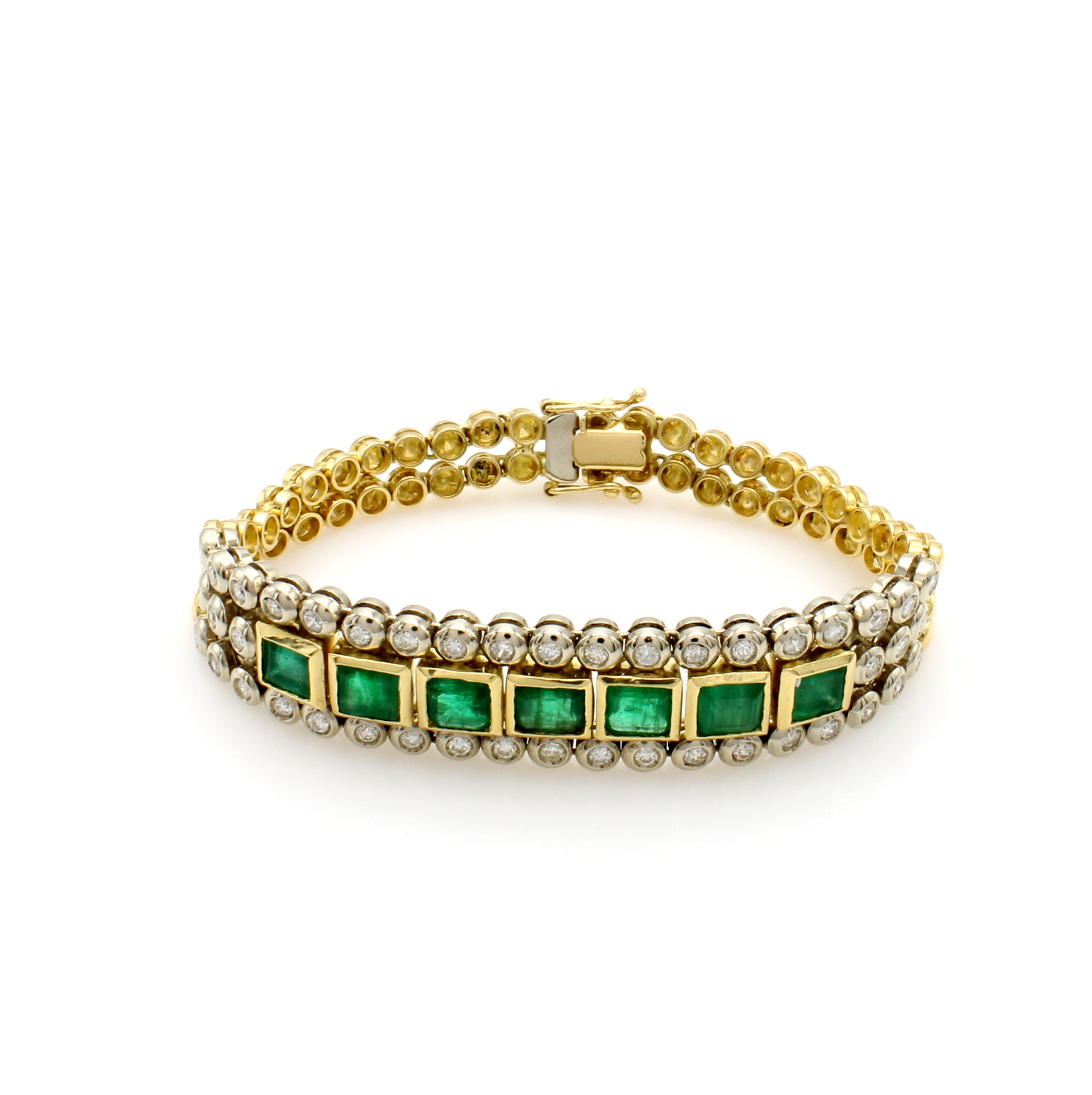 Image 27127811 - Armband mit Smaragden und Brillanten, GG 750/000, 3-rhg. Optik, runde Elemente, ...