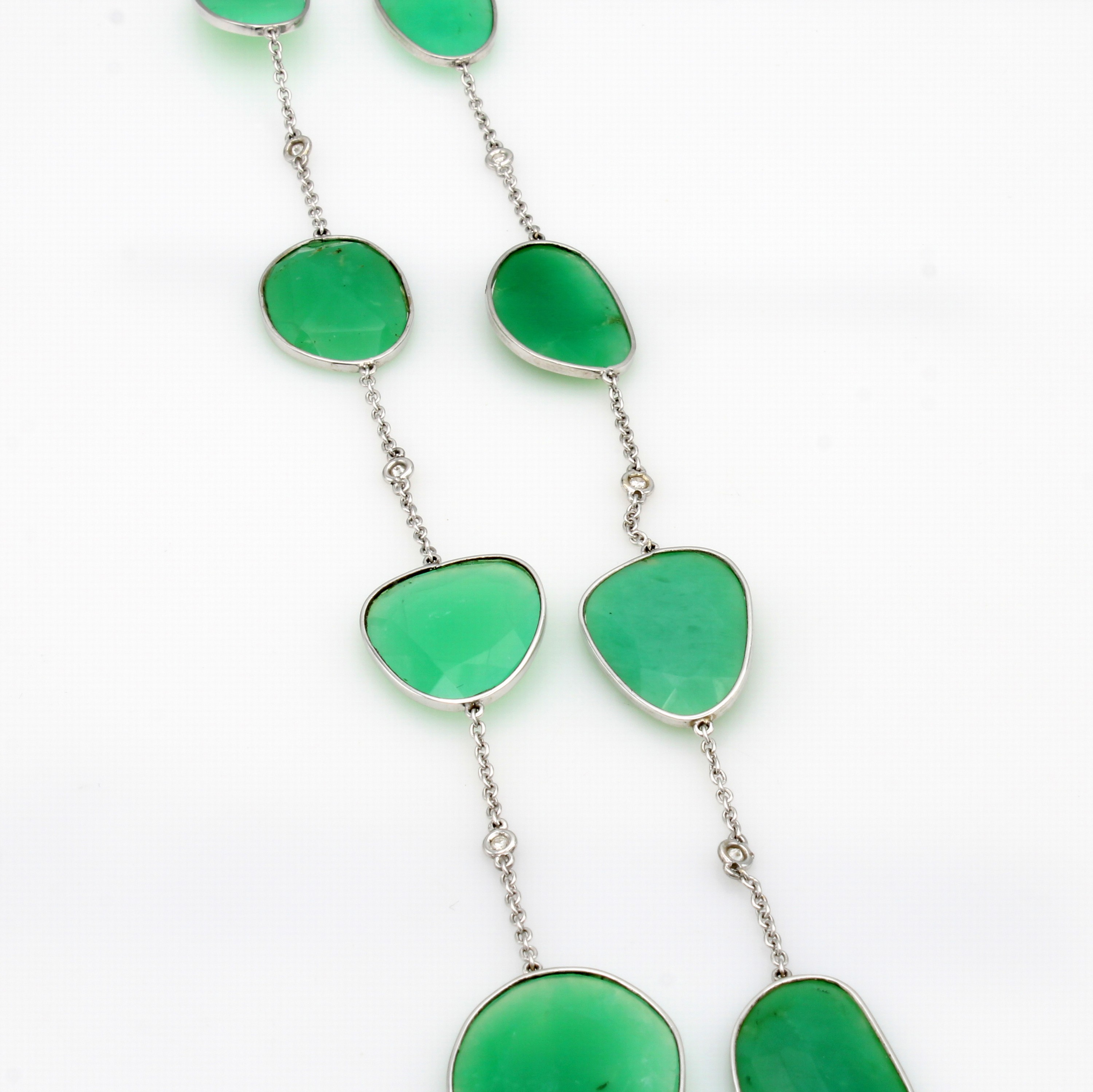 Image 27127815 - Langes Collier mit Chrysoprasen und Brillanten, WG 585/000, Chrysoprasscheiben, Brill. ...