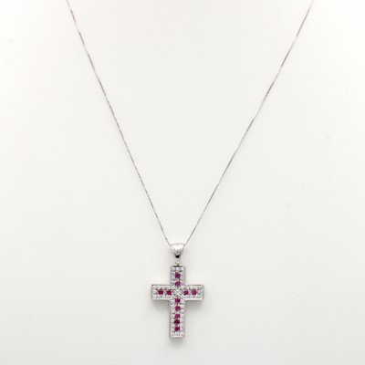 Image Kreuzanhänger mit Rubinen und Brillanten, WG 750/000, fac. Rubine zus. ca. 0.33 ct, ...
