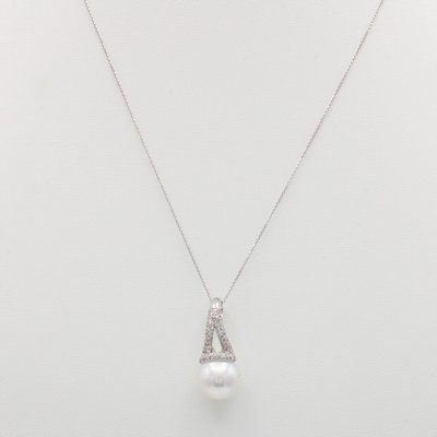 Image Anhänger mit Südseeperle und Brillanten an Kette, WG 750/000, runde, weiße ...