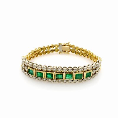 Image Armband mit Smaragden und Brillanten, GG 750/000, 3-rhg. Optik, runde Elemente, ...