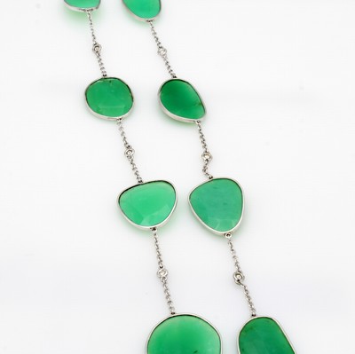Image Langes Collier mit Chrysoprasen und Brillanten, WG 585/000, Chrysoprasscheiben, Brill. ...
