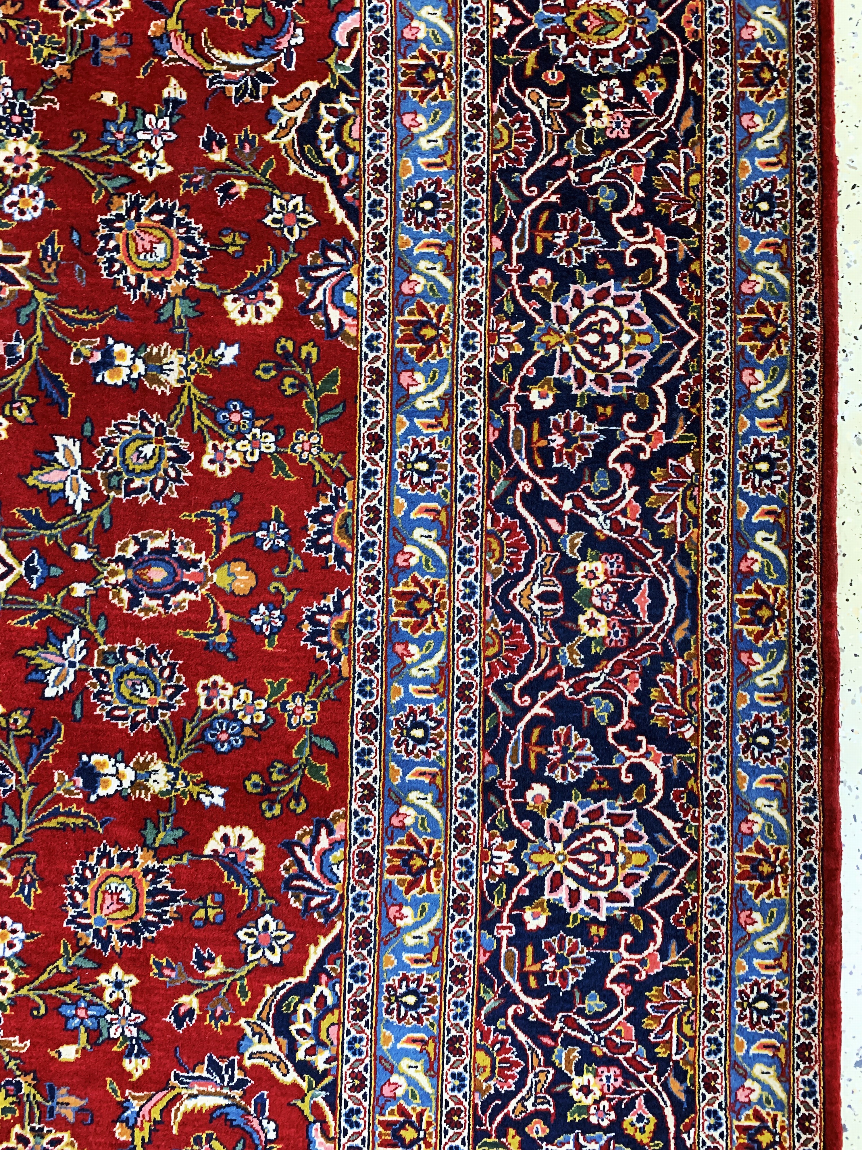 Detail e: Keschan Persien, signiert"Ghoutb", Mitte 20.Jhd, Wolle auf Baumwolle, ca. 400 x 303 cm,EHZ: 1-2