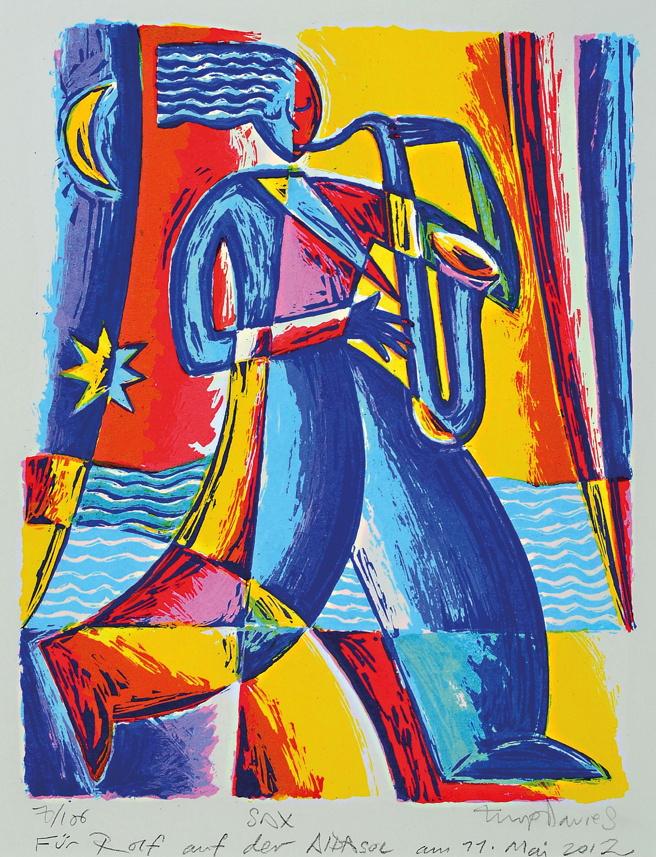 Image 27128554 - Tim Davies, geb. 1959 Derbyshire, Radierung,´SAX´, Ed. 7/100, handsigniert, mit Widmung ...