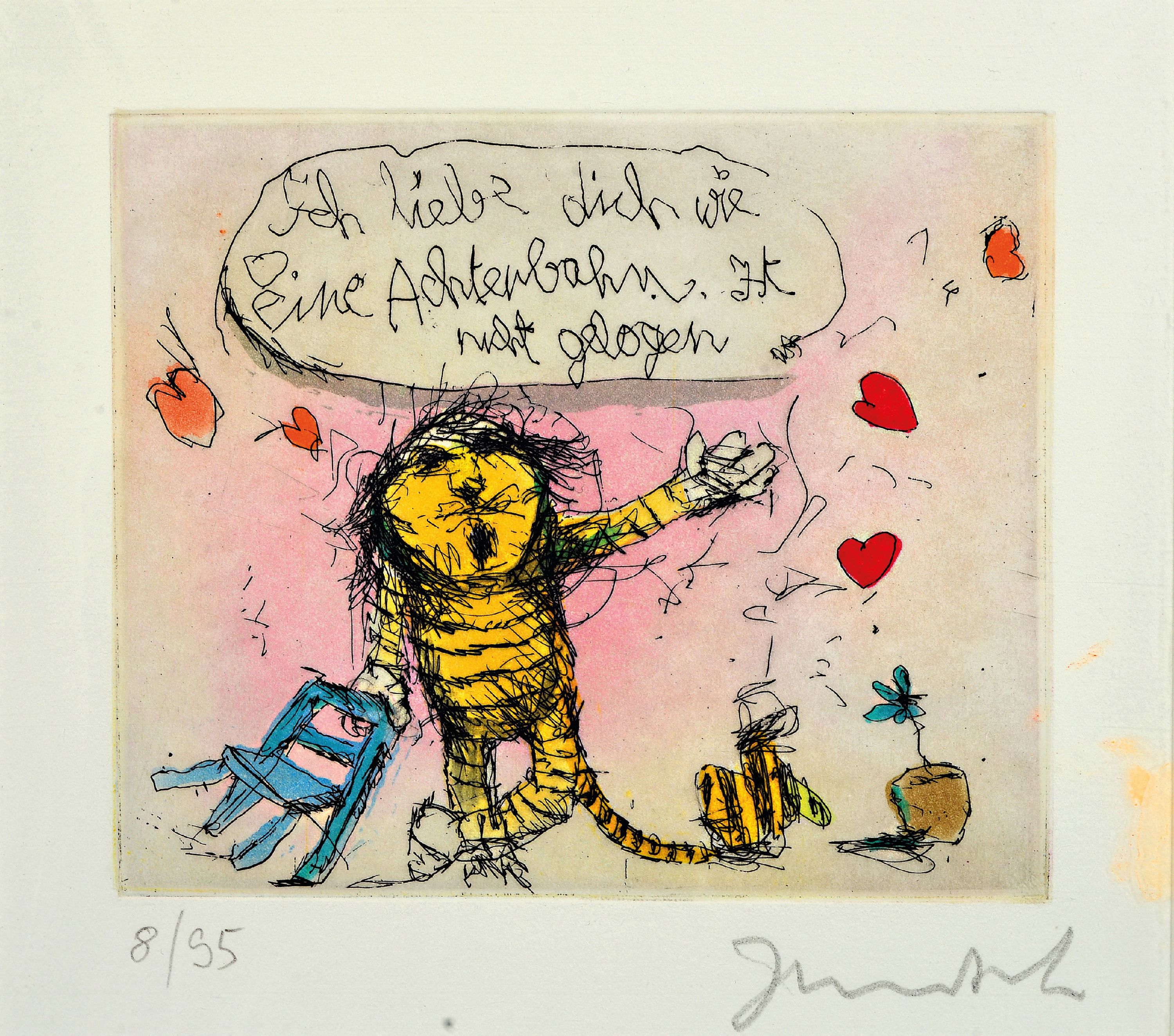 Image 27128561 - Janosch, d.i. Horst Eckert, geb. 1931 Hindenburg, Farbradierung ´Ich liebe dich wie eine ...