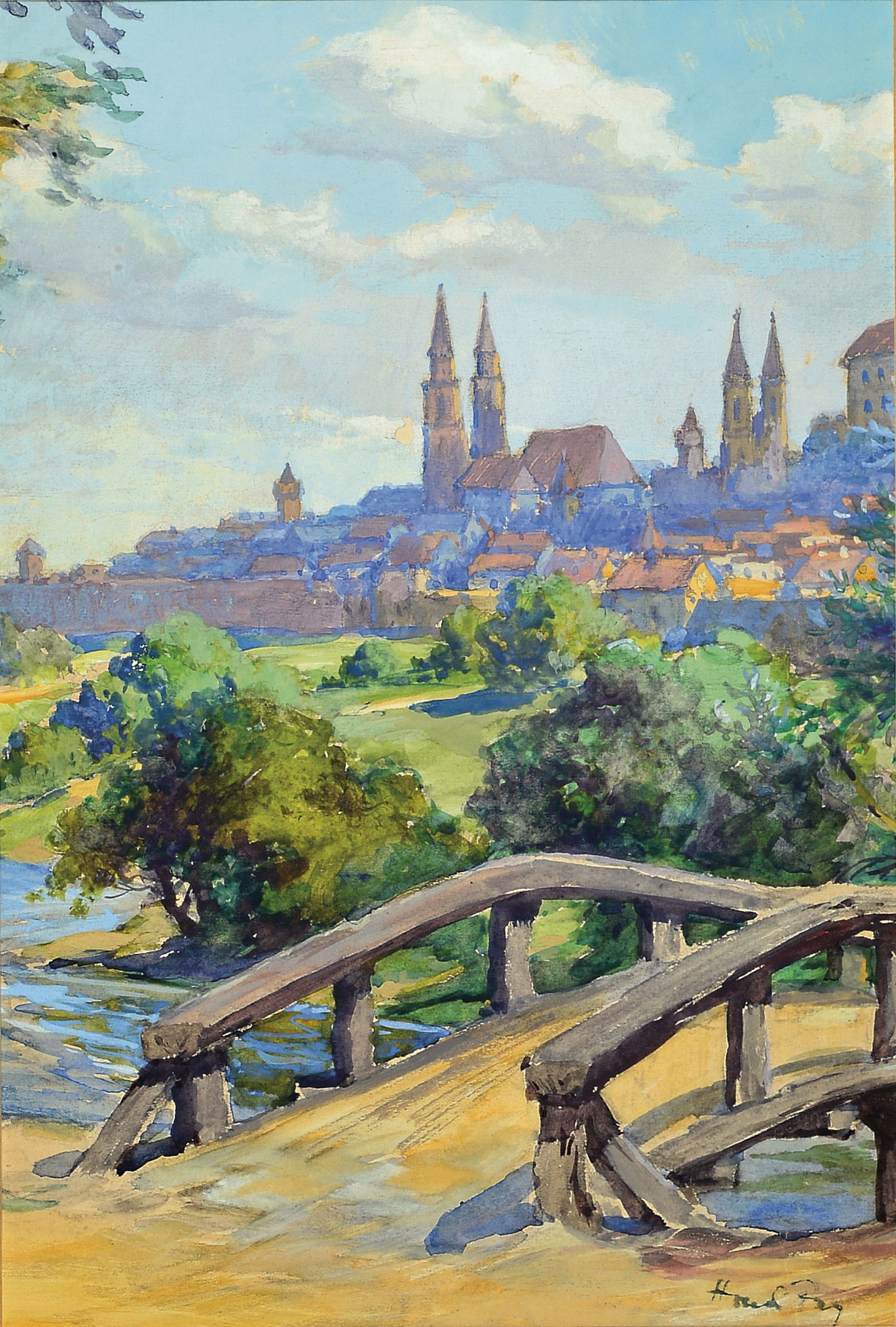 Image 27128570 - Hanns Fay, 1888 Frankenthal-1957 Neustadt, Aquarell, süddeutsche Stadtlandschaft, ...