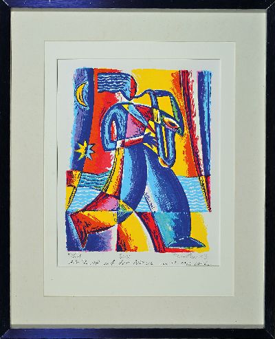 27128554k - Tim Davies, geb. 1959 Derbyshire, Radierung,´SAX´, Ed. 7/100, handsigniert, mit Widmung ...
