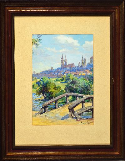 27128570k - Hanns Fay, 1888 Frankenthal-1957 Neustadt, Aquarell, süddeutsche Stadtlandschaft, ...
