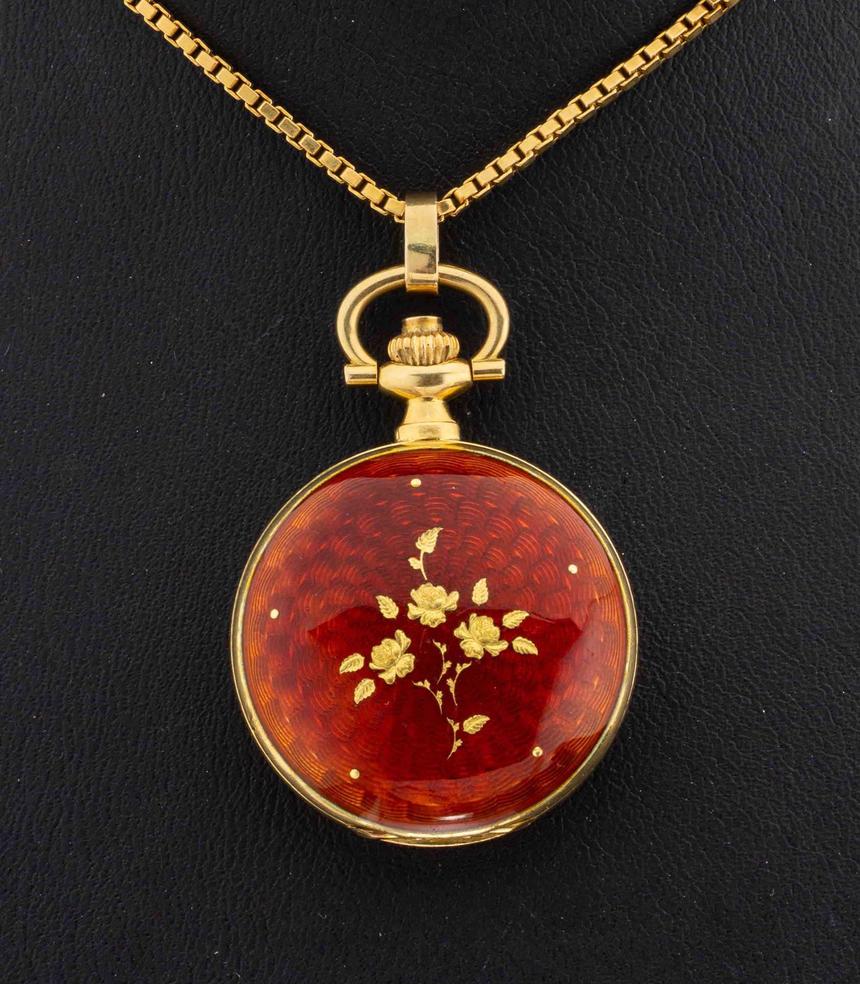 Image 27128609 - 18 kt Gold Email-Taschenuhr, Schweiz, 1970er Jahre, GG 750/000, runde Taschenuhr, ...
