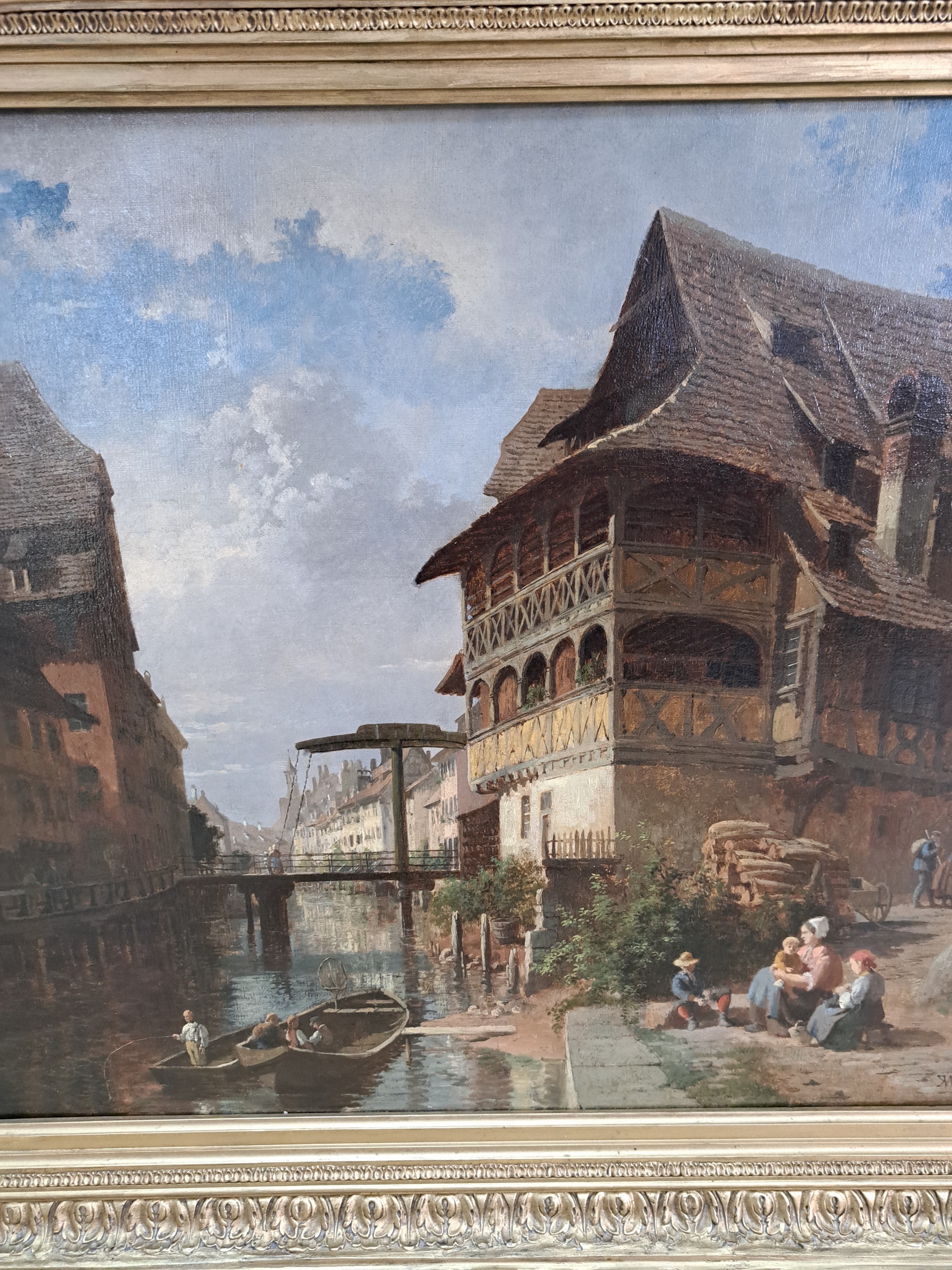 Detail c: Karl Weysser, 1883 Durlach-1904 Heidelberg, Flußlauf zwischen Fachwerkhäusern" (WVZ Lehmann 1996, Nr. G 405?), wohl Gerbergraben ...
