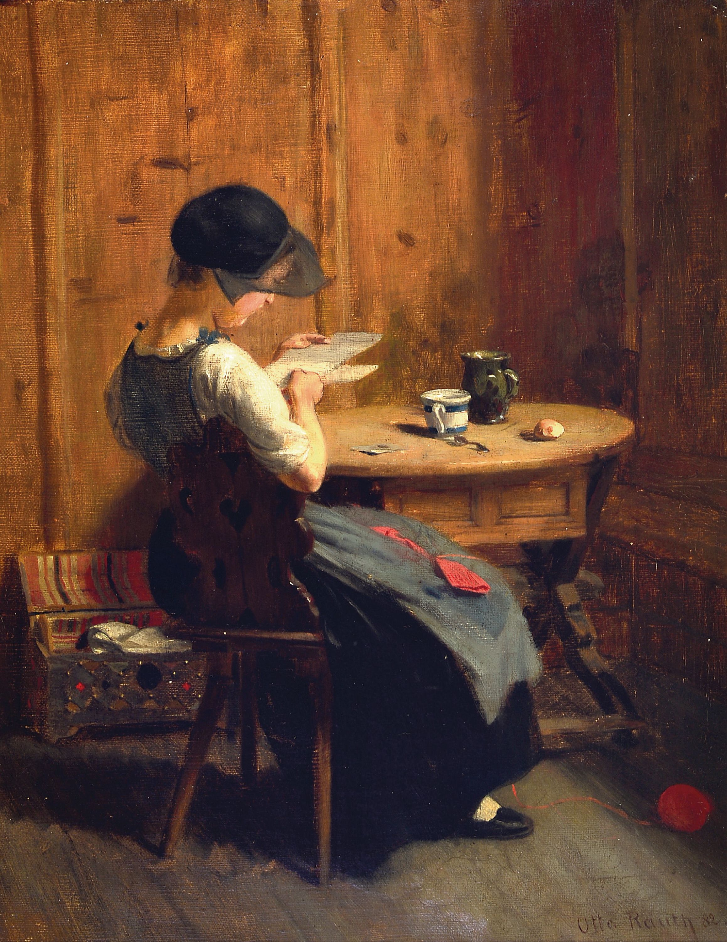 Image 27128618 - Otto Rauth, 1862 Heilbronn-1922 Hannover, Interieur mit Mädchen beim lesen eines ...