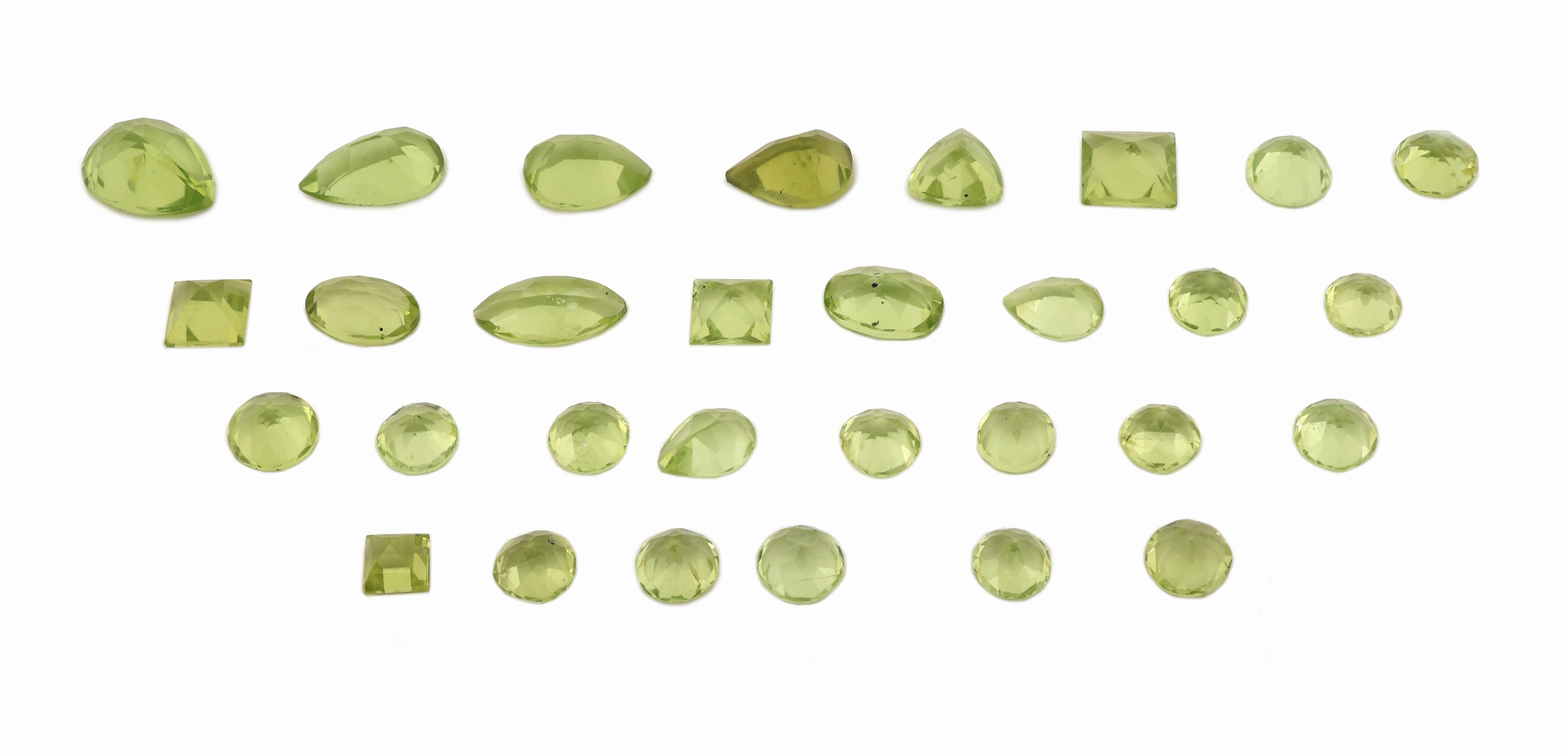 Detail a: Lot lose facett. Peridots zus. ca. 12.95 ct, versch. Schliffformen, Farben und Größen
